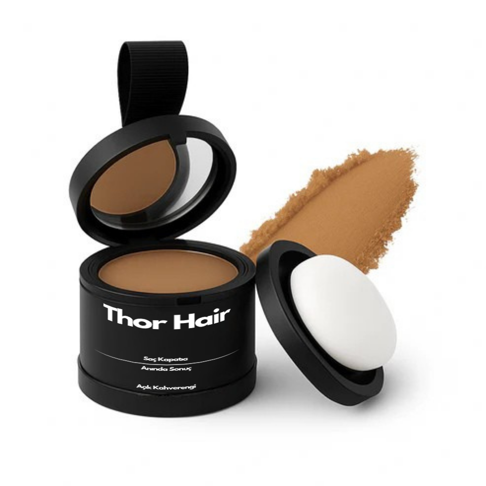 Su geçirmez saç kapatıcı Thor Hair, açılabilir kapak ve süngerle uygulama için ideal, doğal görünüm sağlar.