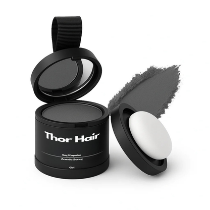 Su geçirmez saç kapatıcı ürün, Thor Hair ambalajı ve içindeki gri pudra.